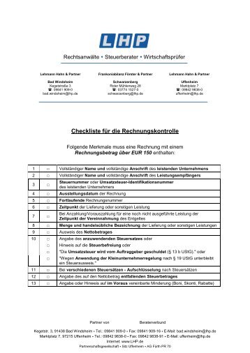 Checkliste für die Rechnungskontrolle - LHP