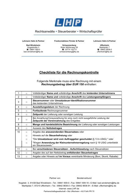 Checkliste für die Rechnungskontrolle - LHP