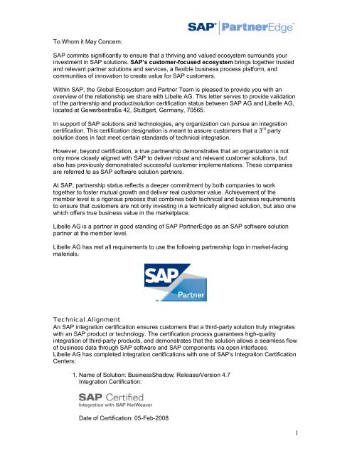 SAP Reference Letter - Libelle