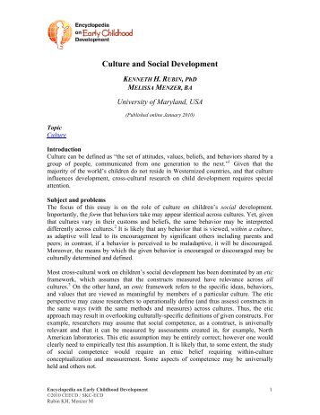 Culture and social development - Encyclopedia on Early Childhood ...