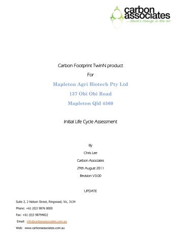 Carbon Footprint TwinN product For Mapleton Agri Biotech Pty Ltd ...