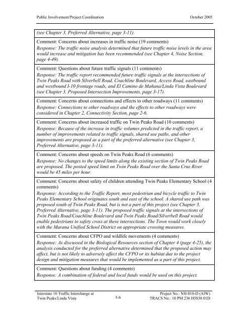 I-10 Twin Peaks Traffic Interchange, Environmental Assessment