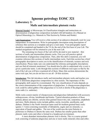 Igneous petrology EOSC 321 Laboratory 2: Mafic and intermediate ...