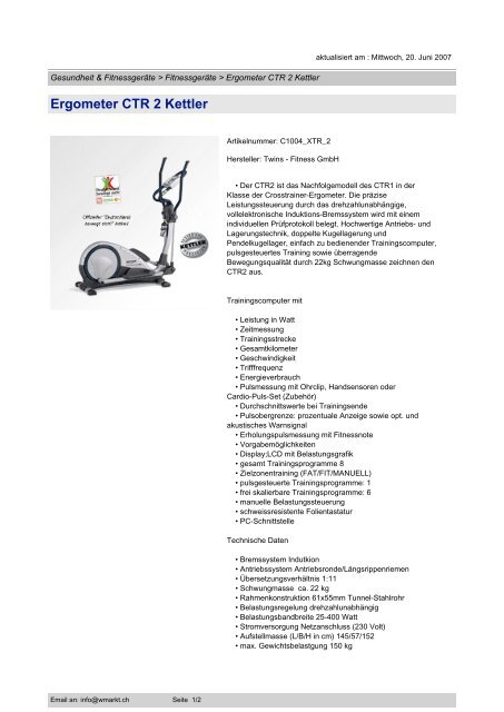 Ergometer CTR 2 Kettler - im WMarkt.ch