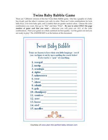 Twins Baby Babble Game - Plan the Perfect Baby Shower