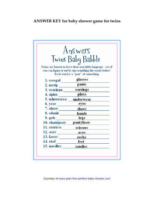 Answer Key For Baby Showe Answer Key For Baby Showe
