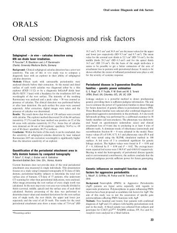 ORALS Oral session: Diagnosis and risk factors