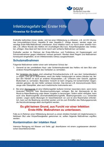 Infektionsgefahr bei Erster Hilfe (Hinweise für Ersthelfer) (PDF