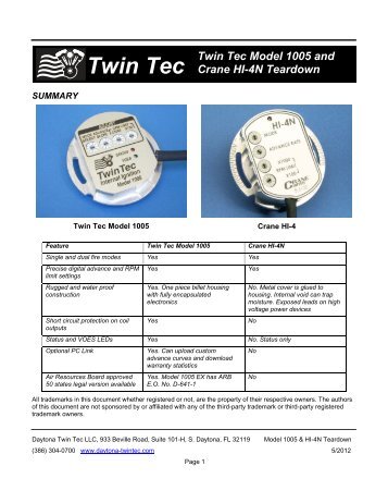 Model 1005 and Crane HI-4N Teardown Report - Daytona Twin Tec