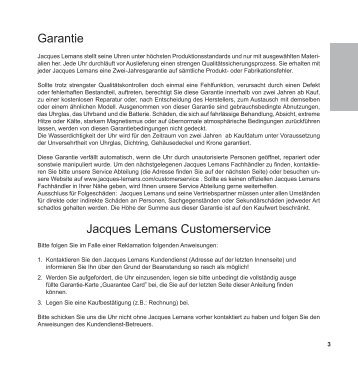 Garantie Jacques Lemans Customerservice