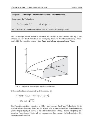 Aufgabe 1 (Technologie â Produktionsfunktion â Kostenfunktion ...