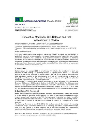 Conceptual Models for CO2 Release and Risk Assessment: a ... - Aidic