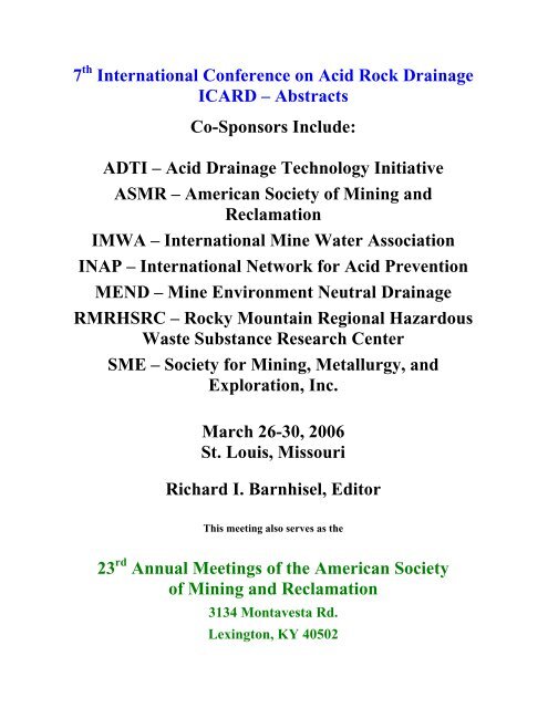 7 International Conference on Acid Rock Drainage ICARD ...