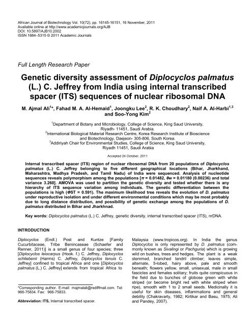 (L.) C. Jeffrey from India using internal transcribed - Academic ...