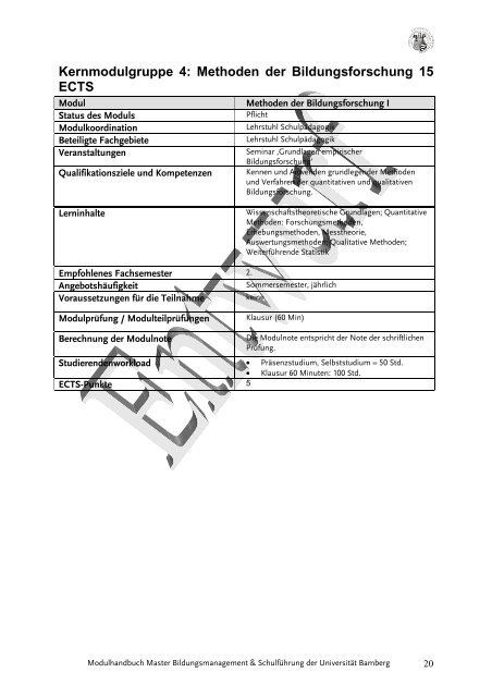 Personalentwicklung/ Personalmanagement 20 ECTS