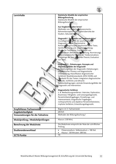 Personalentwicklung/ Personalmanagement 20 ECTS