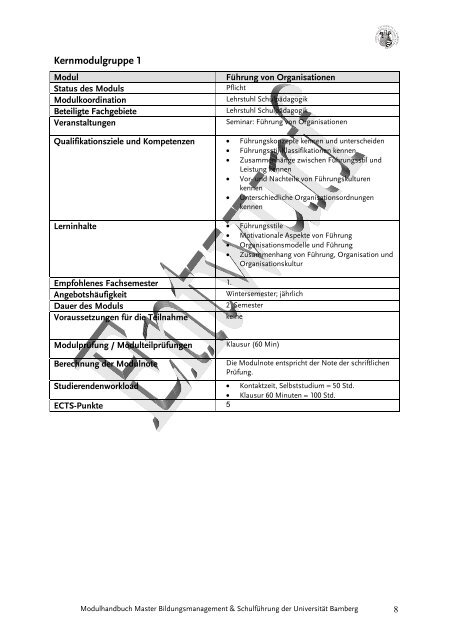 Personalentwicklung/ Personalmanagement 20 ECTS