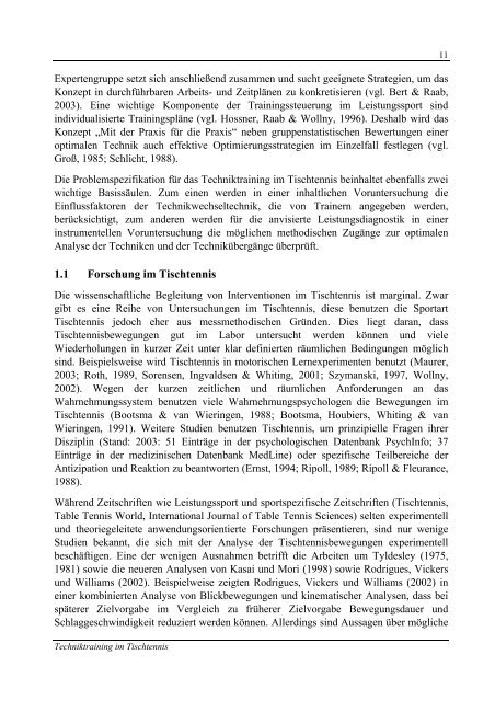 Techniktraining im Tischtennis Intervention und Evaluation
