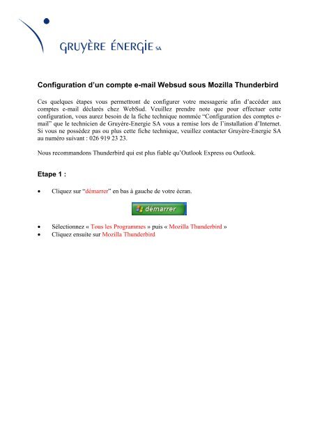 Configuration d'un compte e-mail Websud sous ... - Gruyère Energie