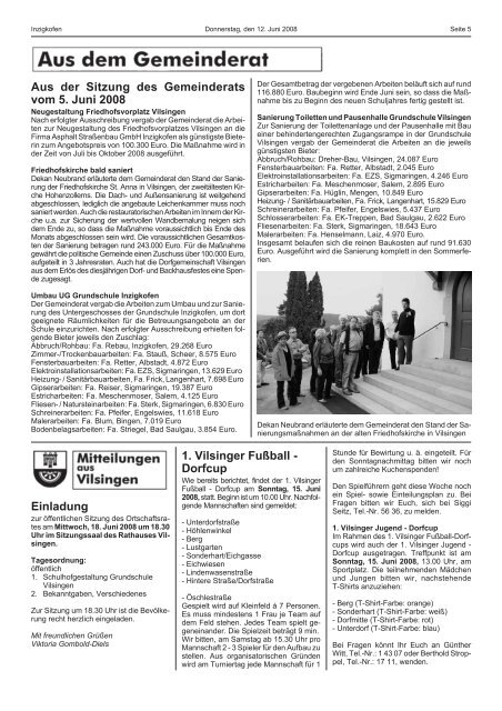 Amtsblatt der Gemeinde Inzigkofen Inhalt