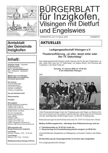 Amtsblatt der Gemeinde Inzigkofen Inhalt