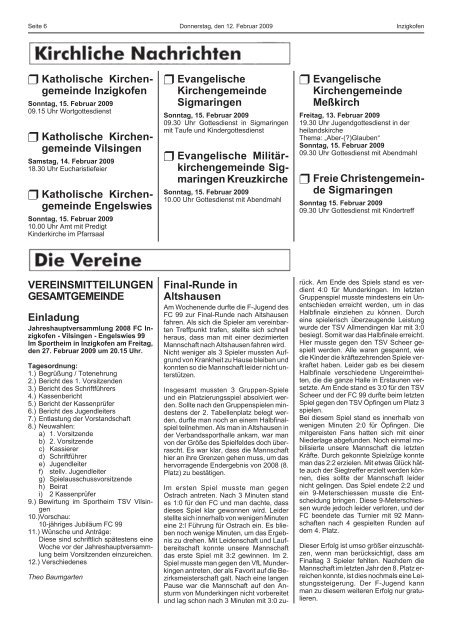 Amtsblatt der Gemeinde Inzigkofen Inhalt