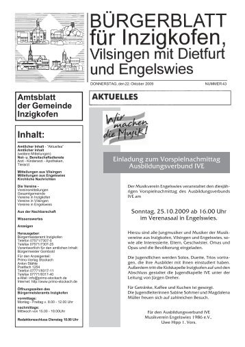 Amtsblatt der Gemeinde Inzigkofen Inhalt