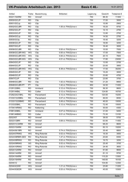 VK-Preisliste Arbeitsbuch Jan. 2013 Basis â¬ 46.- - Isabellefa