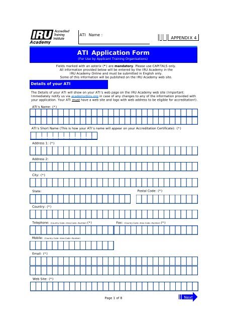 ATI Application Form - IRU