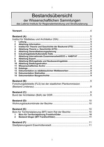 Bestand - Institut für Regionalentwicklung und  Strukturplanung