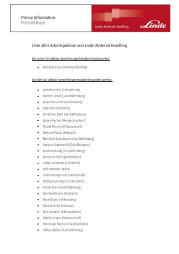 Eine Liste aller Arbeitsjubilare finden Sie hier - Linde Material ...