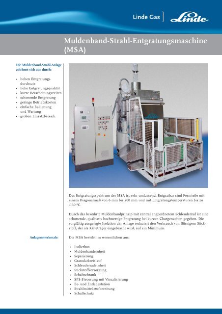 Muldenband-Strahl-Entgratungsmaschine (MSA) - Linde Gas