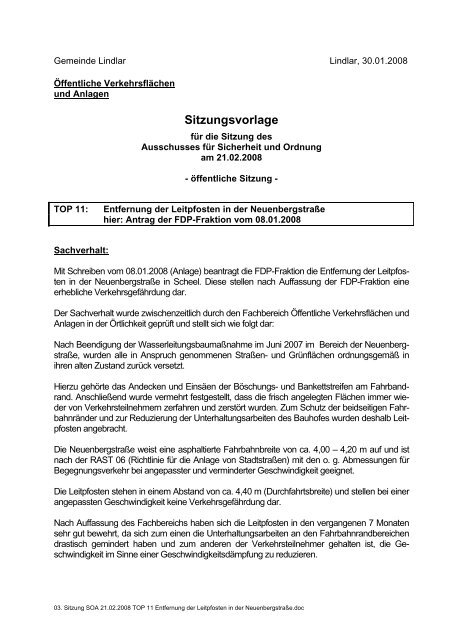 Sitzungsvorlage - Gemeinde Lindlar