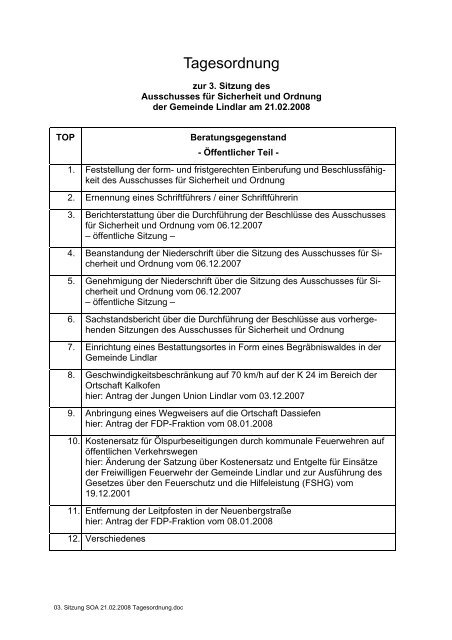 Sitzungsvorlage - Gemeinde Lindlar