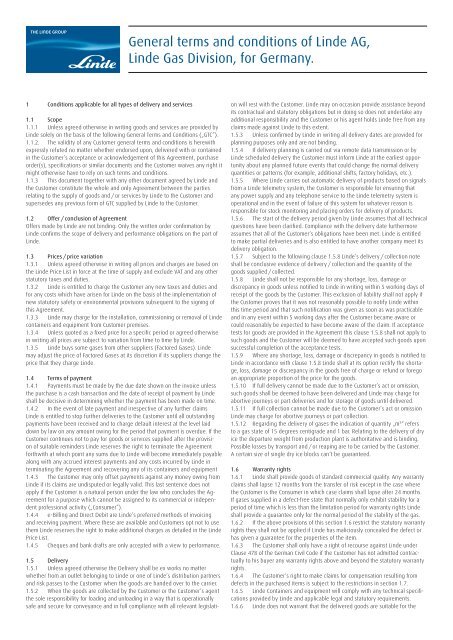 General terms and conditions of Linde AG, Linde Gas Division, for ...