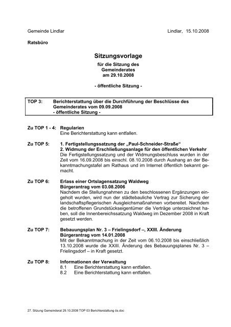 Sitzungsvorlage - Gemeinde Lindlar