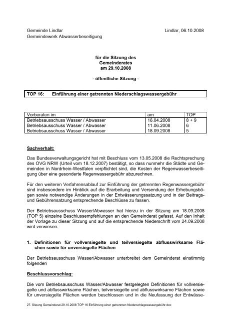 Sitzungsvorlage - Gemeinde Lindlar