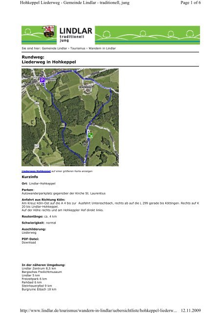 Page 1 of 6 Hohkeppel Liederweg - Gemeinde Lindlar - traditionell ...