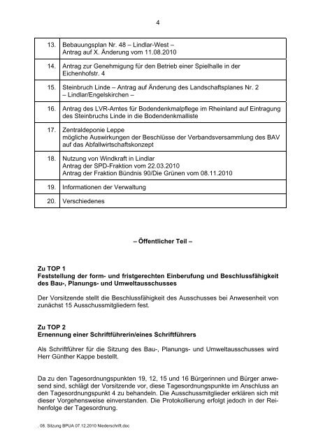 2010.12.07 08. Sitzung Bau-, Planungs- und ... - Gemeinde Lindlar