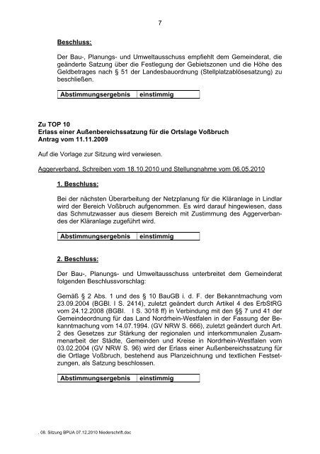 2010.12.07 08. Sitzung Bau-, Planungs- und ... - Gemeinde Lindlar