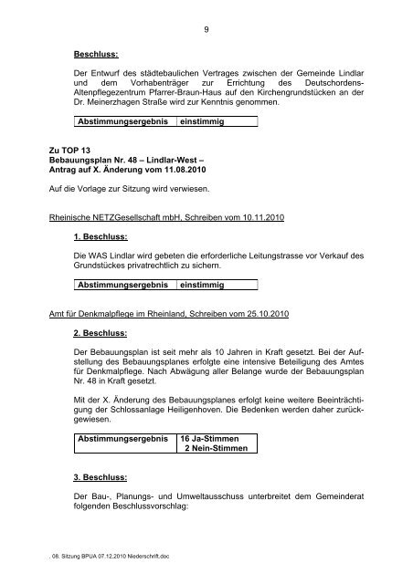 2010.12.07 08. Sitzung Bau-, Planungs- und ... - Gemeinde Lindlar