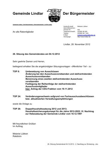 2012.12.04 26. Sitzung Gemeinderat - 2 ... - Gemeinde Lindlar
