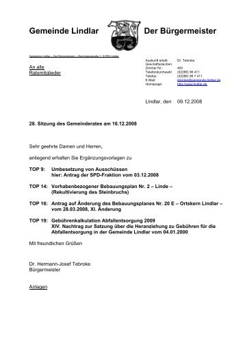 Ergänzungsvorlage - Gemeinde Lindlar