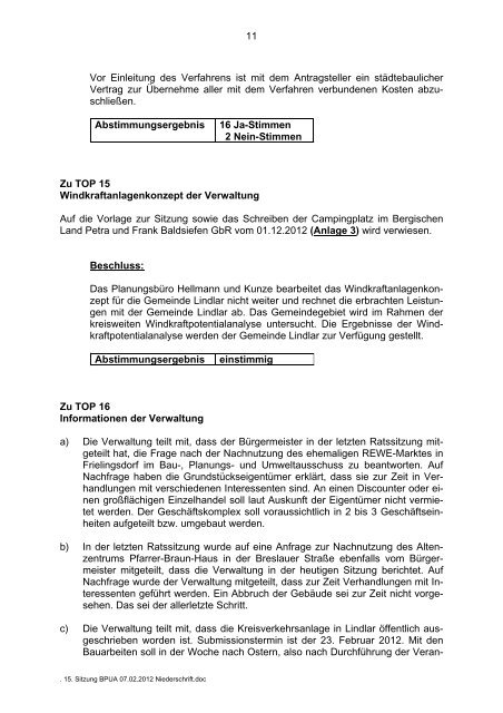 2012.02.07 15. Sitzung Bau-, Planungs- und ... - Gemeinde Lindlar