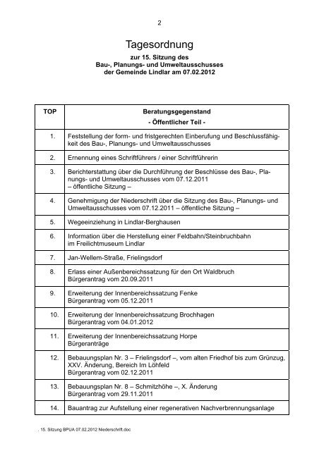 2012.02.07 15. Sitzung Bau-, Planungs- und ... - Gemeinde Lindlar