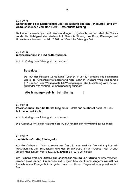 2012.02.07 15. Sitzung Bau-, Planungs- und ... - Gemeinde Lindlar