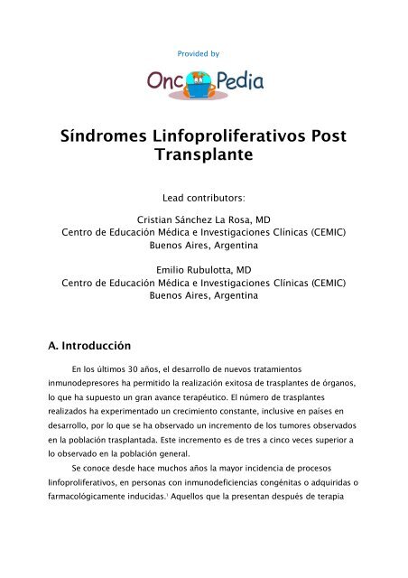 Síndromes Linfoproliferativos Post Transplante