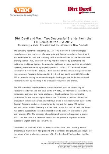 Dirt Devil and Vax: Two Successful Brands from the TTI Group at the ...