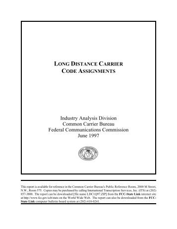 Long Distance Carrier Code Assignments - FCC