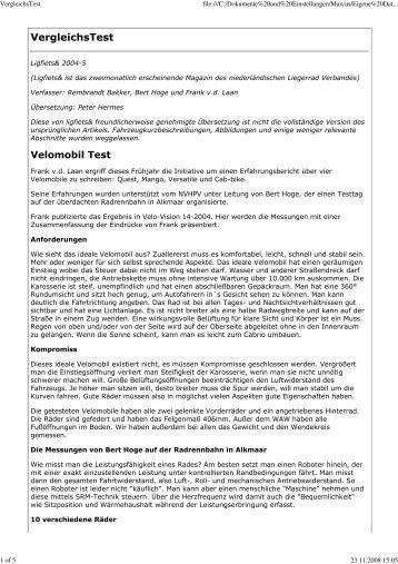 VergleichsTest - Fortschritt Fahrzeugbau